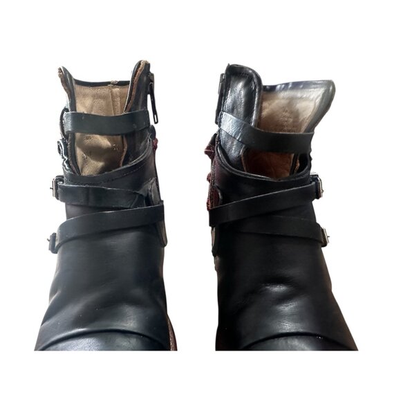 FreeBird Crue Leather Backlace Boots Women 8 Black Buckle Moto Western Rockstar - Picture 16 of 16